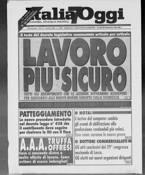 Italia oggi : quotidiano di economia finanza e politica